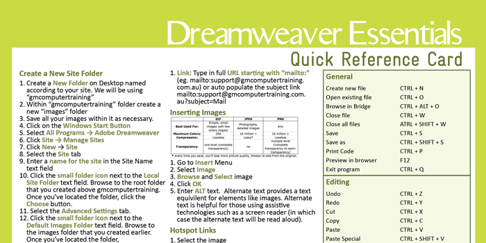 Adobe Dreamweaver CheatSheet